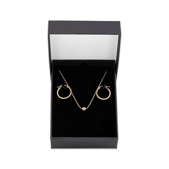 Bead Necklace & Hoop Earring Gift Set 10K Yellow Gold