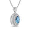 Thumbnail Image 2 of Oval-Cut Swiss Blue Topaz & White Lab-Created Sapphire Halo Necklace Sterling Silver 18"