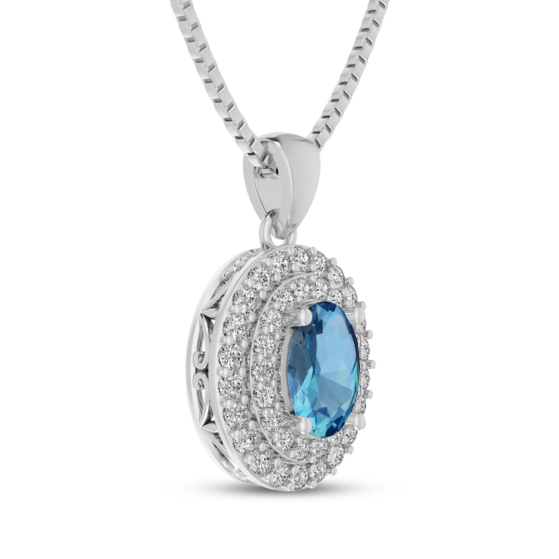 Main Image 2 of Oval-Cut Swiss Blue Topaz & White Lab-Created Sapphire Halo Necklace Sterling Silver 18"