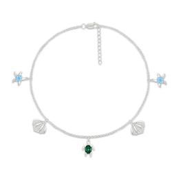 Swiss Blue Topaz, Lab-Created Emerald & White Lab-Created Sapphire Sea Life Charm Anklet Sterling Silver 11"