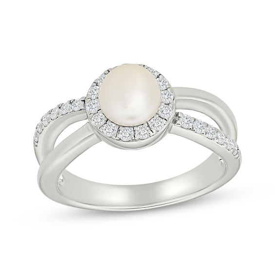 Cultured Pearl & White Lab-Created Sapphire Halo Ring Sterling Silver