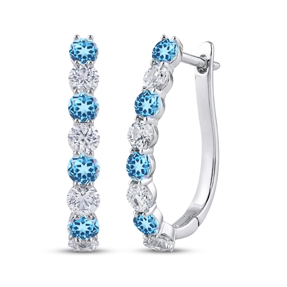 Swiss Blue Topaz & White Lab-Created Sapphire U-Hoop Earrings Sterling Silver