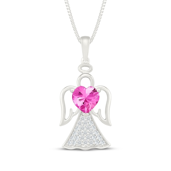 Heart-Shaped Pink Lab-Created Sapphire & White Lab-Created Sapphire Angel Necklace Sterling Silver 18"