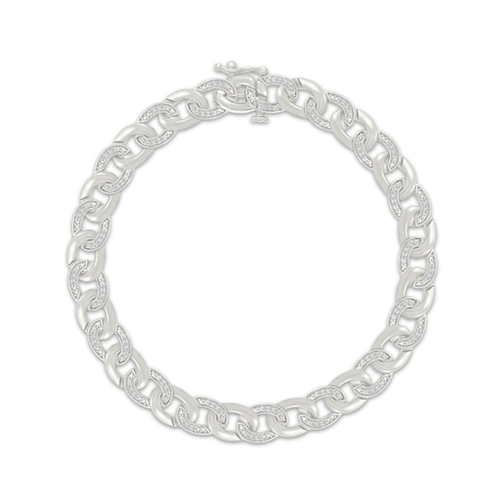 Diamond Curb Link Bracelet 1/3 ct tw Sterling Silver 7.25"