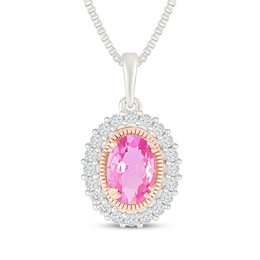 Oval-Cut Pink Lab-Created Sapphire & White Lab-Created Sapphire Necklace Sterling Silver & 10K Rose Gold 18"