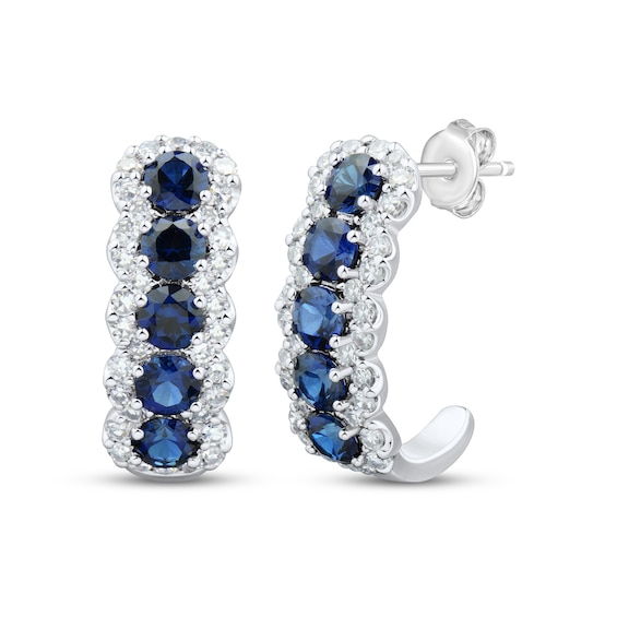 KAY Lab-Grown Diamonds & Blue Lab-Created Sapphire J-Hoop Earrings 1/2 ct tw 14K White Gold