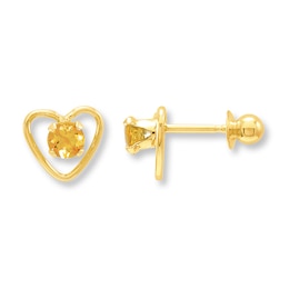 Citrine Heart Earrings 14K Yellow Gold