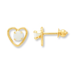 Opal Heart Earrings 14K Yellow Gold