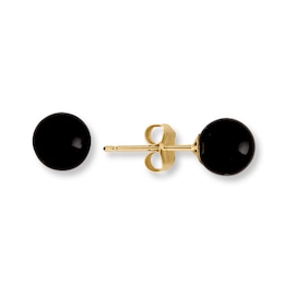 Black Onyx Bead Earrings 14K Yellow Gold