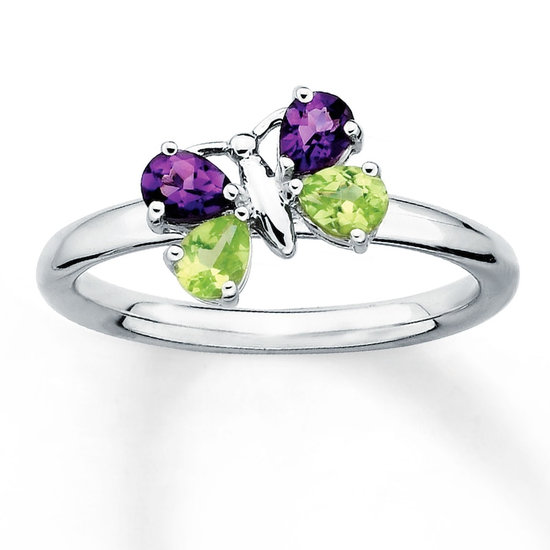 Stackable Butterfly Ring Amethysts & Peridots Sterling Silver