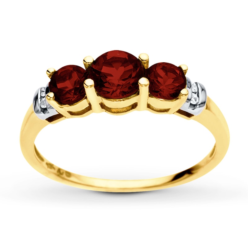 Garnet Ring Diamond Accents 10K Yellow Gold