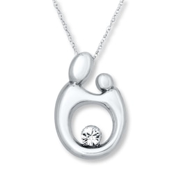 Mother & Child Necklace Crystal Accent 10K White Gold 18&quot;
