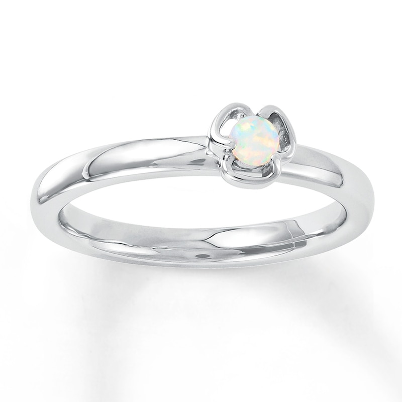 Stackable Flower Ring Lab-Created Opal Sterling Silver