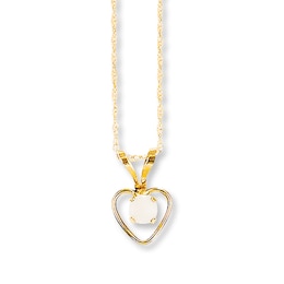 Opal Heart Necklace 14K Yellow Gold 15&quot;
