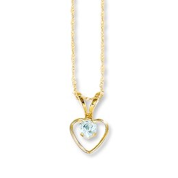 Aquamarine Heart Necklace 14K Yellow Gold 15&quot;