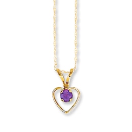 Amethyst Heart Necklace 14K Yellow Gold 15&quot;