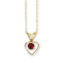 Garnet Heart Necklace 14K Yellow Gold 15&quot;