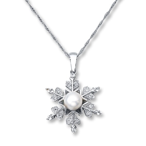 Cultured Pearl Snowflake Necklace Sterling Silver