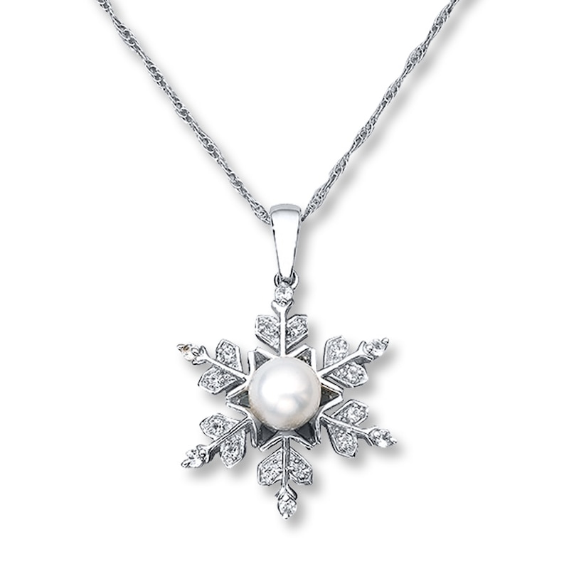 Main Image 1 of Cultured Pearl Snowflake Necklace Sterling Silver