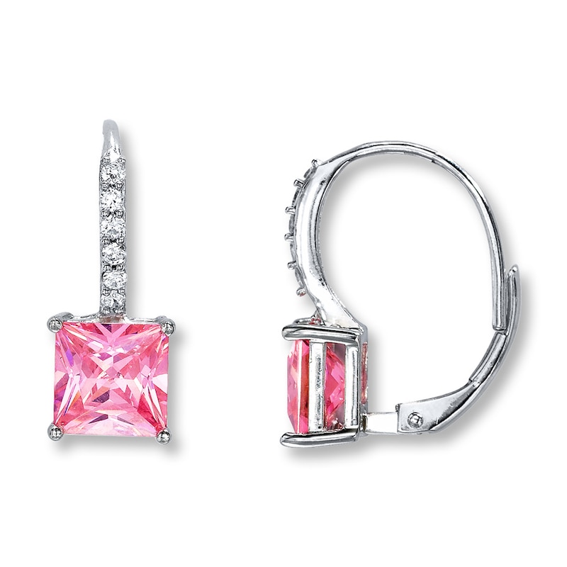 Pink Cubic Zirconia Princess-cut Sterling Silver Earrings