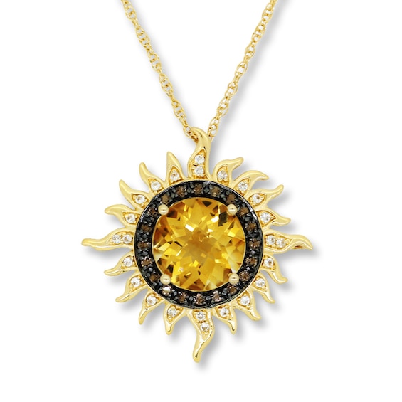 Citrine Sun Necklace Smoky Quartz Sterling Silver/14K Yellow Gold Plating