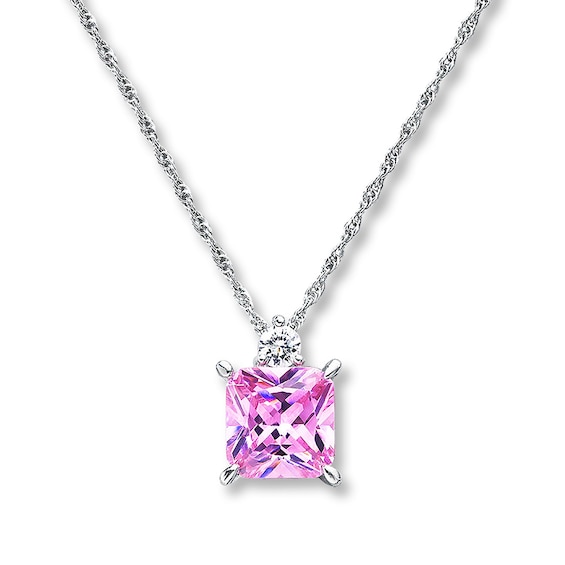 Pink Cubic Zirconia Square-cut Sterling Silver Necklace