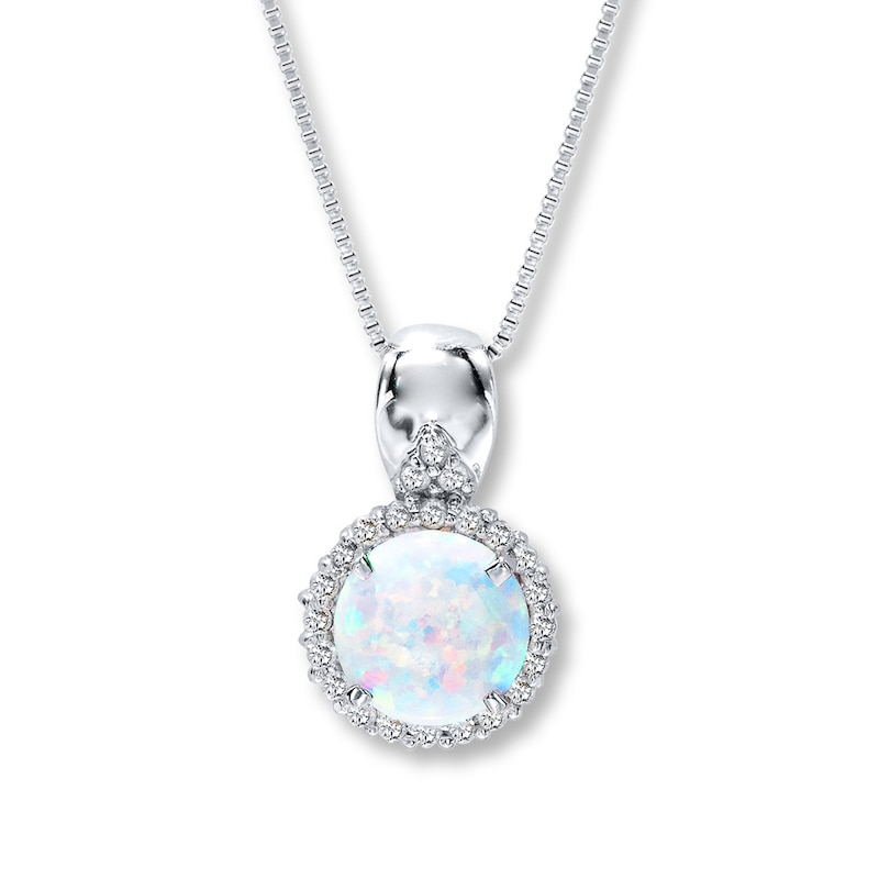 Lab-Created Opal Necklace White Topaz Accents Sterling Silver