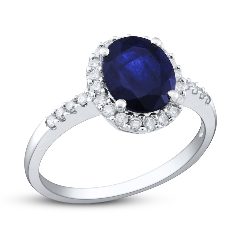 Natural Sapphire Ring 3/8 ct tw Diamonds 14K White Gold