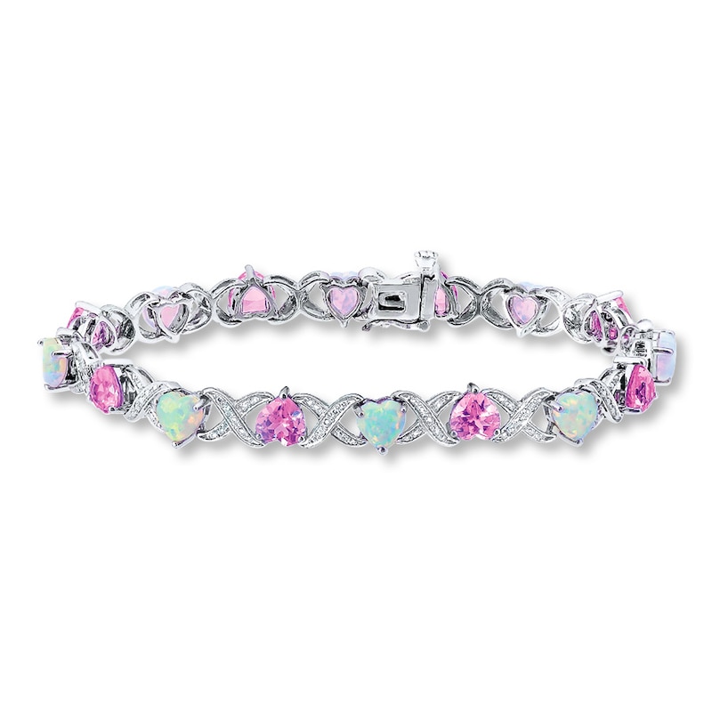 Main Image 1 of Lab-Created Sapphire Lab-Created Opal Sterling Silver Bracelet