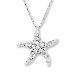 Starfish Necklace White Crystals Sterling Silver