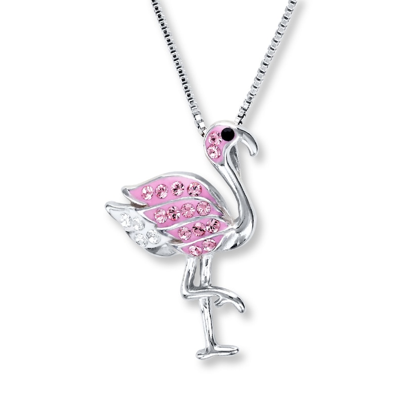 New Double Flamingo Heart Sterling Silver Necklace