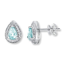 Aquamarine Earrings Diamond Accents Sterling Silver