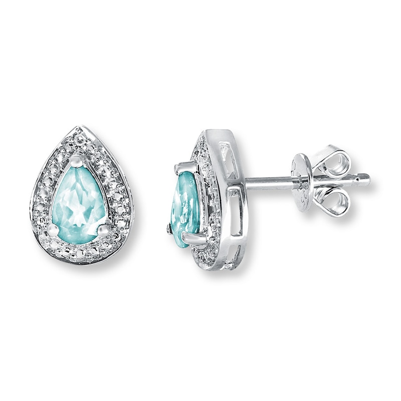 Aquamarine Earrings Diamond Accents Sterling Silver