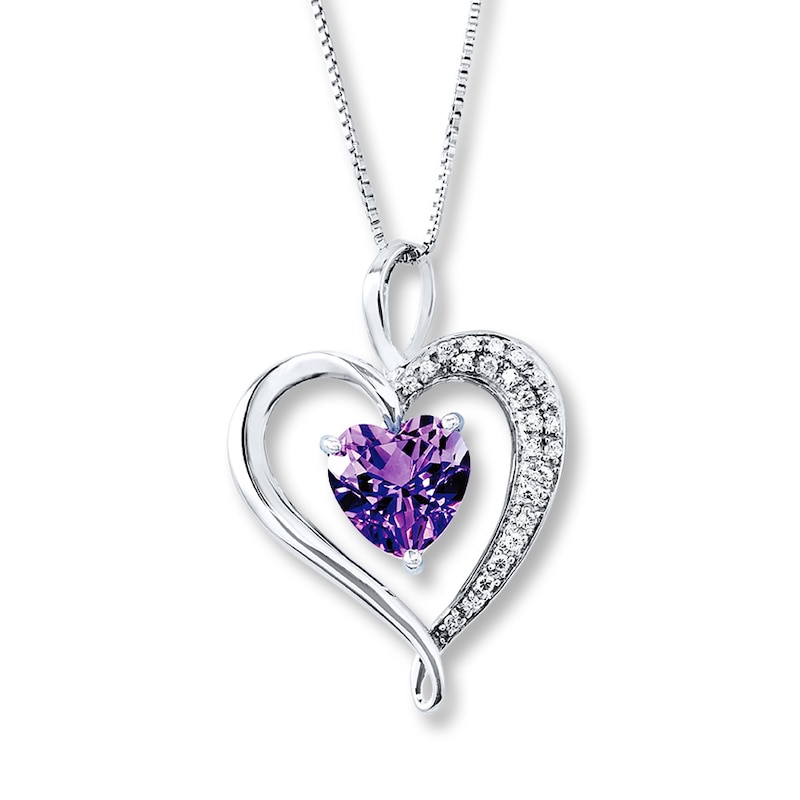 Amethyst Heart Necklace Lab-Created Sapphire Sterling Silver