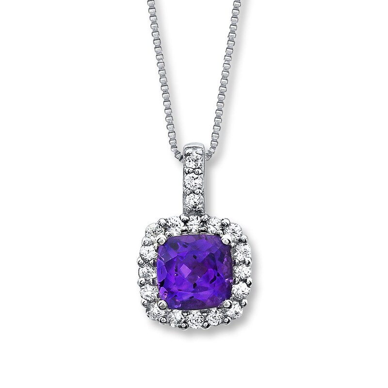 Main Image 1 of Amethyst Necklace Lab-Created Sapphires Sterling Silver