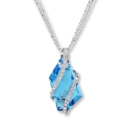 Blue Crystal Necklace Sterling Silver