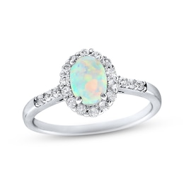 Lab-Created Opal Ring Lab-Created Sapphires Sterling Silver