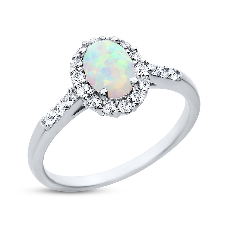 Lab-Created Opal Ring Lab-Created Sapphires Sterling Silver