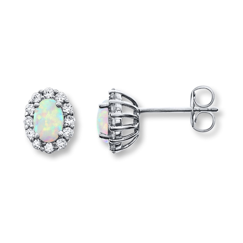 Main Image 1 of Lab-Created Opal Earrings Lab-Created Sapphires Sterling Silver