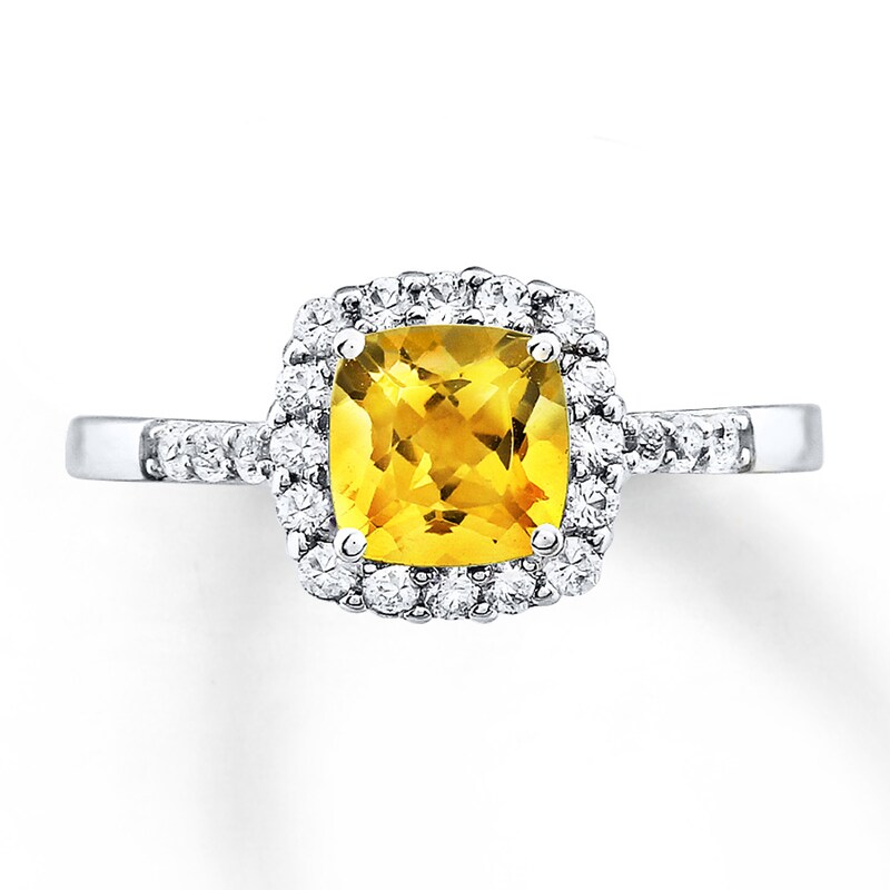 Main Image 3 of Citrine Ring Lab-Created Sapphires Sterling Silver