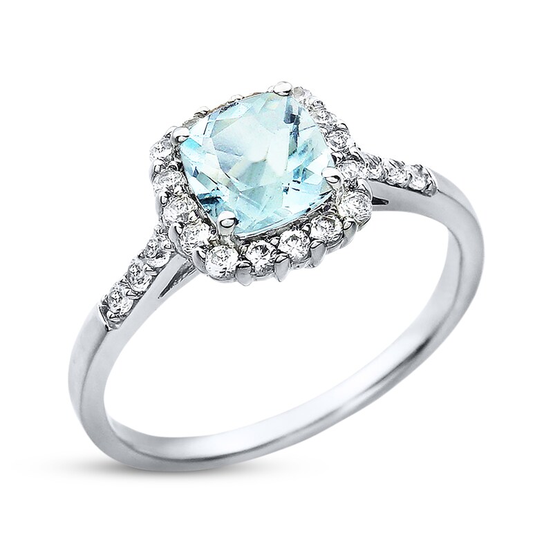 Main Image 2 of Aquamarine Ring Lab-Created Sapphires Sterling Silver
