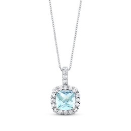 Aquamarine Necklace Lab-Created Sapphires Sterling Silver