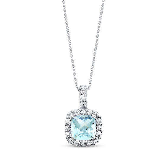 Aquamarine Necklace Lab-Created Sapphires Sterling Silver