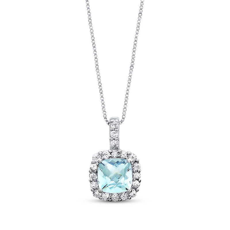 Main Image 1 of Aquamarine Necklace Lab-Created Sapphires Sterling Silver
