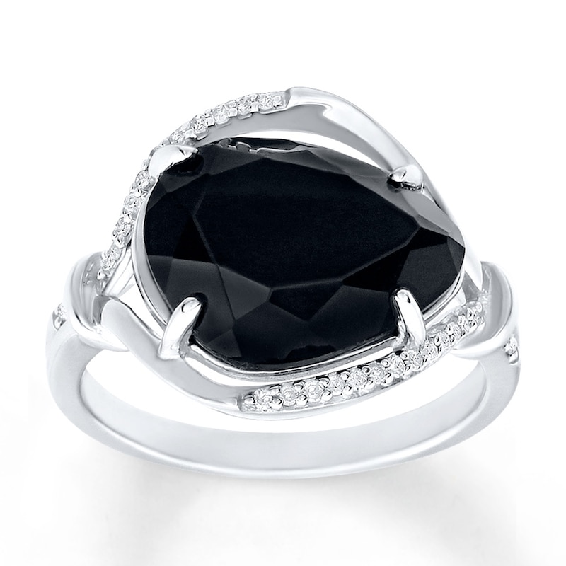 Black Onyx Ring 1/15 ct tw Diamonds Sterling Silver