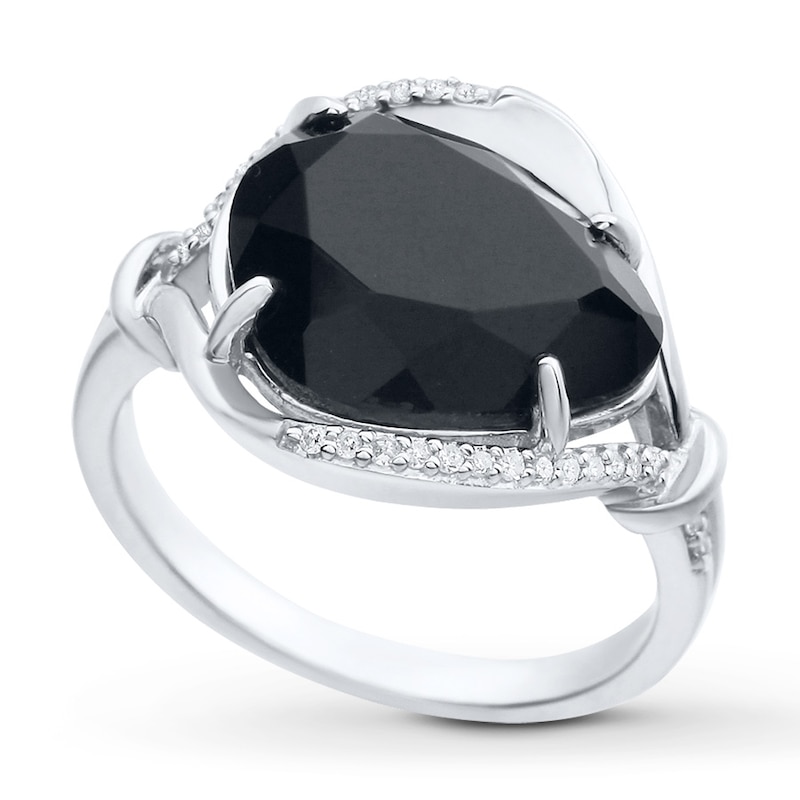 Black Onyx Ring 1/15 ct tw Diamonds Sterling Silver