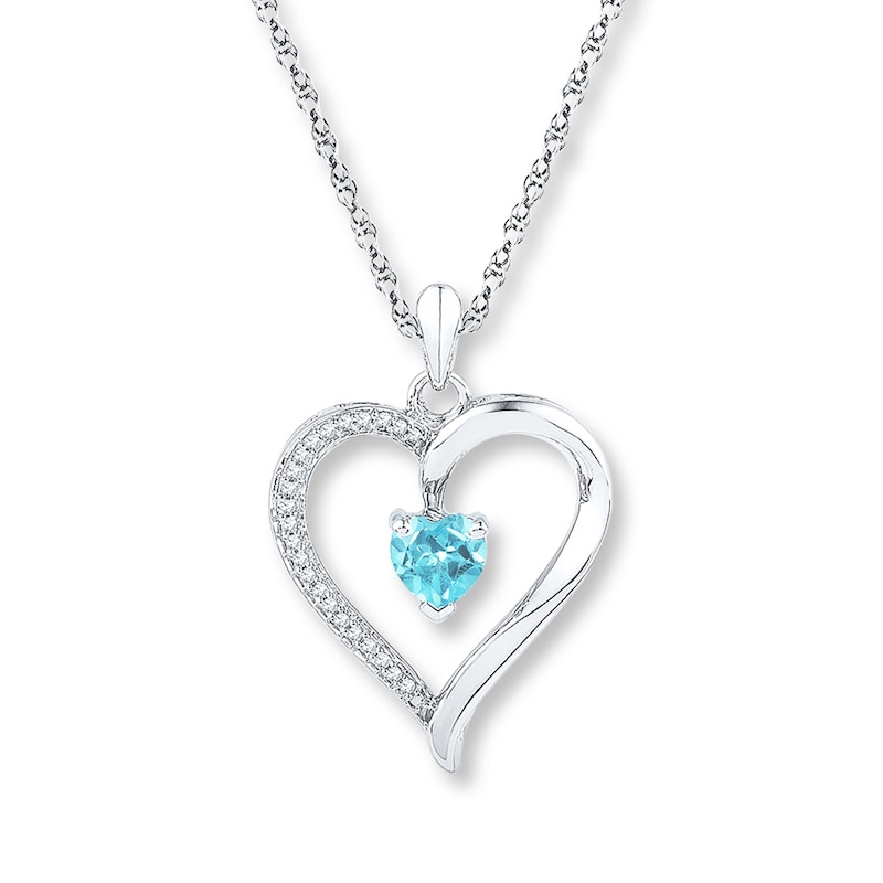 Aquamarine Necklace 1/10 ct tw Diamonds Sterling Silver