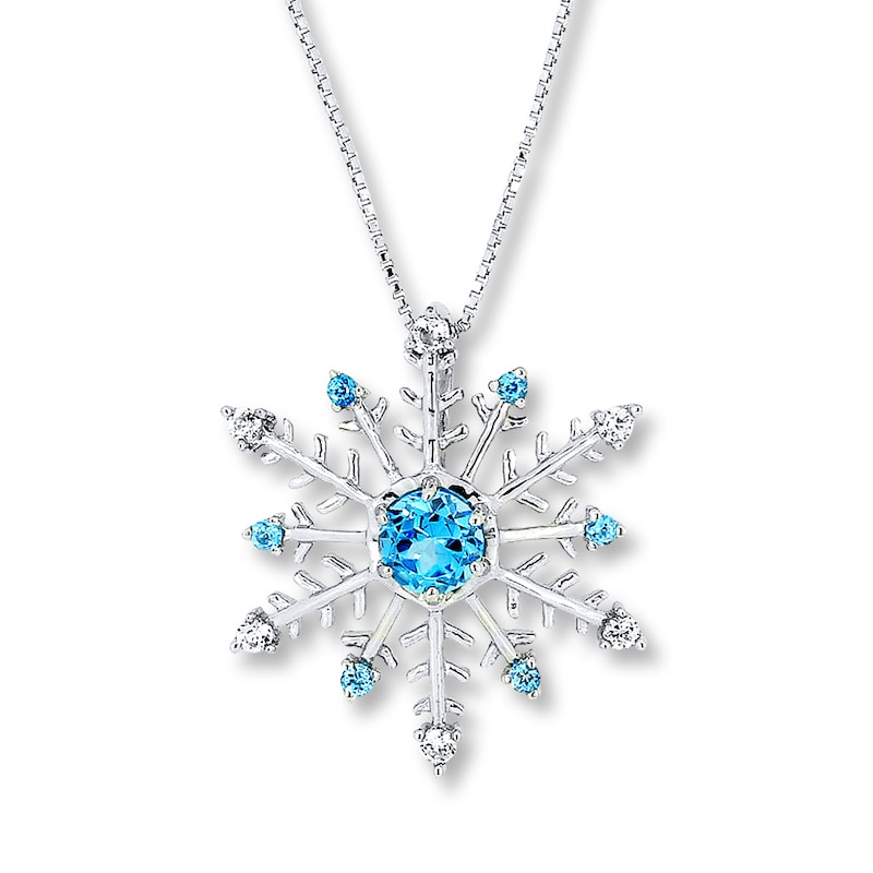 Main Image 1 of Topaz Snowflake Necklace Lab-Created Sapphire Sterling Silver