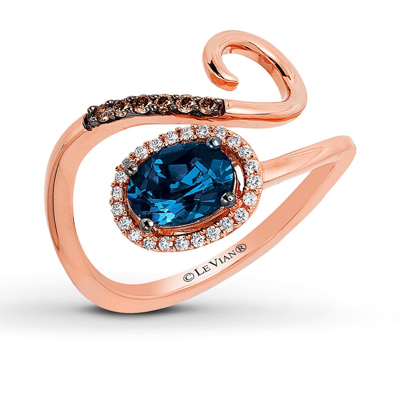 Main Image 1 of Le Vian Blue Topaz Ring 1/8 ct tw Diamonds 14K Strawberry Gold