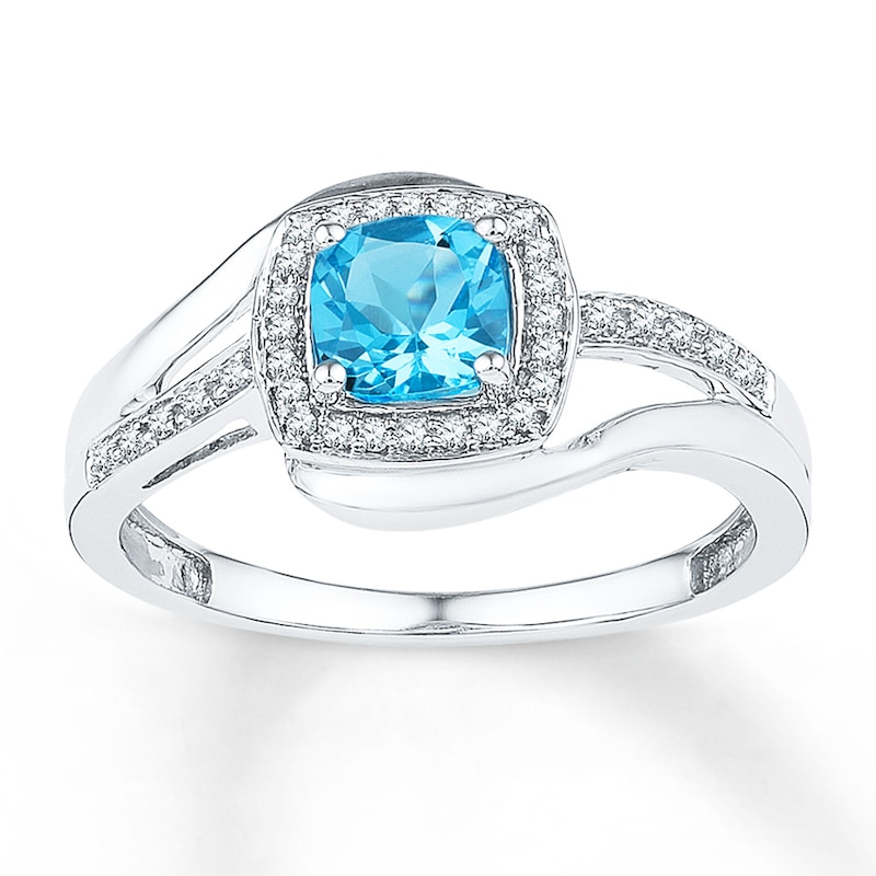 Blue Topaz Ring 1/10 ct tw Diamonds Sterling Silver